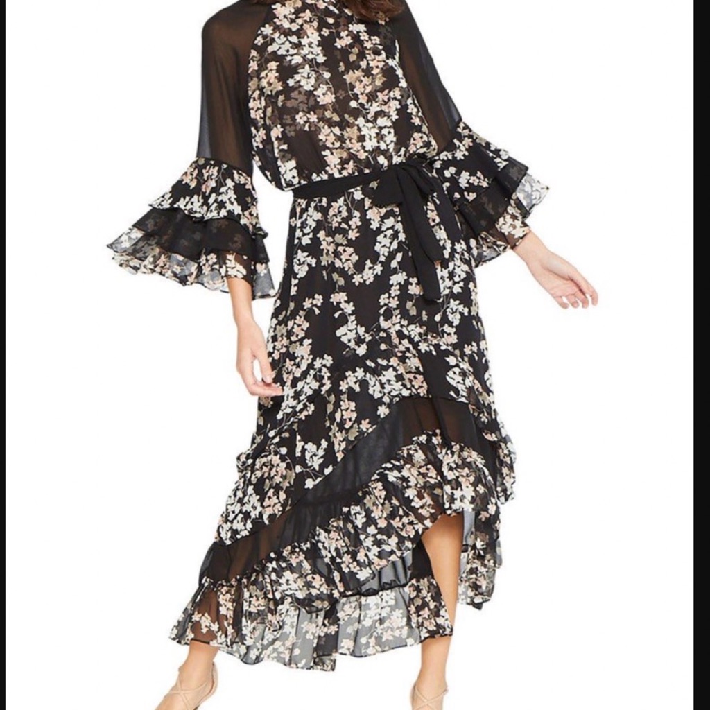 Misa Los Angeles Florence Sheer Floral Black And White Maxi Dress